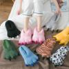 Funny Fuzzy animal paw slipper for Boy Girl Women Men,Winter Unisex Soft Paw Claw Slippers Plush animal Paw Shoes Home slippers Cosplay ,S,gray view 4