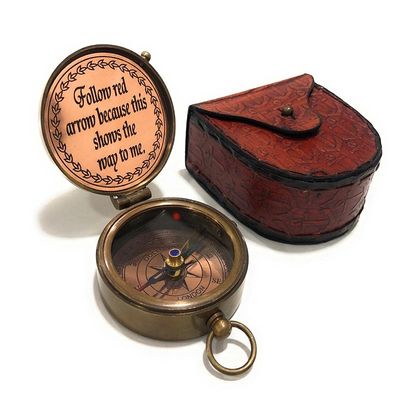 Antique Brass Compass with Leather Case, Nautical Navy Personalized Souvenir Compass, Confirmation, Baptism, Uplifting, Heavenly, Motivational Gift of Faith, Camping, Travelling, Boating Equipment