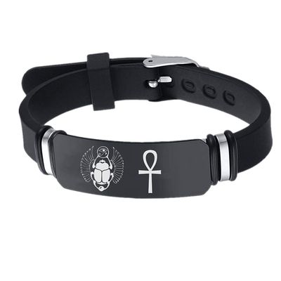 KBNSUIAN Egyptian Amulet Ankh Cross Bracelet Eye of Horus Scarab Eye of Providence Silicone Wristband Egypt Ancient Animal Protection Healing Christening Jewelry Gifts for Women Men,Black