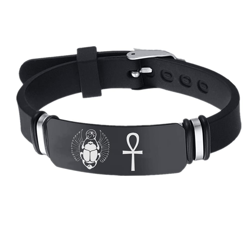 KBNSUIAN Egyptian Amulet Ankh Cross Bracelet Eye of Horus Scarab Eye of Providence Silicone Wristband Egypt Ancient Animal Protection Healing Christening Jewelry Gifts for Women Men,Black