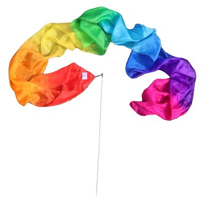 Winged Sirenny 98" Hand Painted Flowy Silk Ribbon Streamer with Rods, Church Liturgical Praise, Worship Adoration Dance Ribbon Banner (Rainbow)