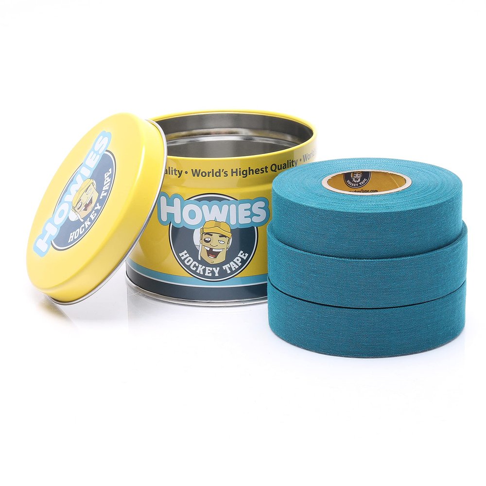 Howies Hockey Tape | 3-Pack Teal Cloth Hockey Stick Tape (1" x 24 Yards) | Durable Pro-Grade Adhesive for Hockey, Lacrosse & Baseball | Includes Free Tape Tin