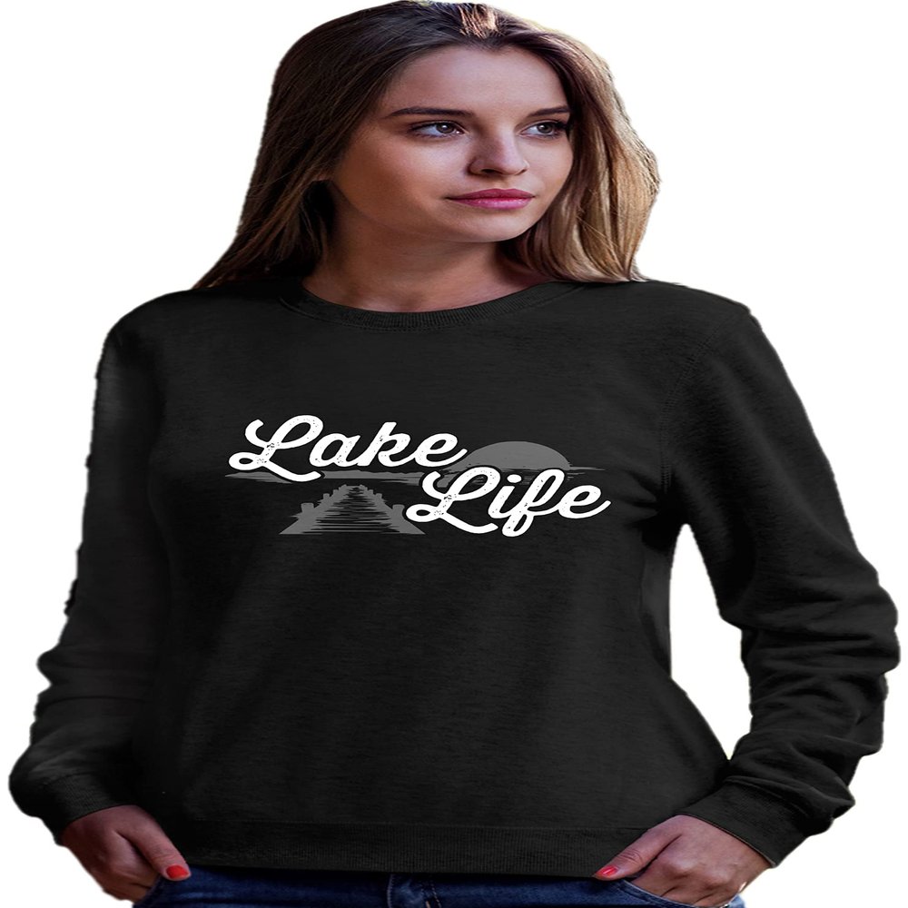 Go All Out Large Black Adult Lake Life Fashion Summer Boating Sweatshirt Crewneck