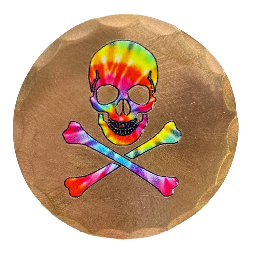 Tie Dye Skull and Crossbones Forged Copper Golf Ball Marker by Sunfish