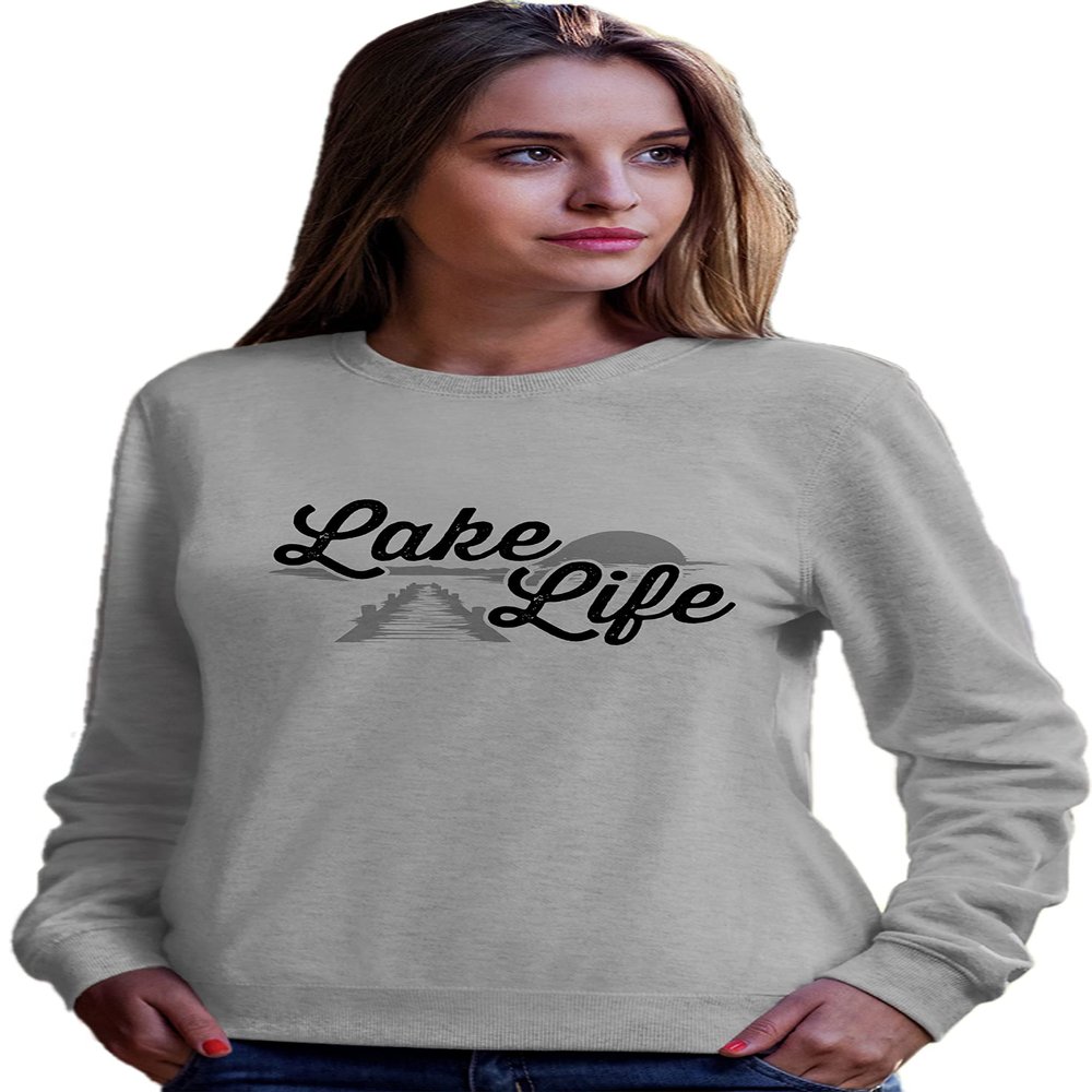 Go All Out Medium Athletic Heather Adult Lake Life Fashion Summer Boating Sweatshirt Crewneck