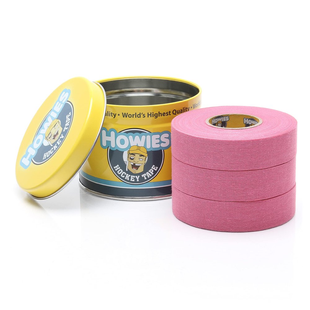 Howies Hockey Tape | 3-Pack Pink Cloth Hockey Stick Tape (1" x 24 Yards) | Durable Pro-Grade Adhesive for Hockey, Lacrosse & Baseball | Includes Free Tape Tin