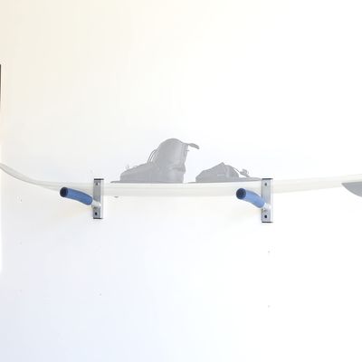 SPAREHAND Single Wall Mount Rack Heavy Duty 9-Inch Cradle Arms with PVC Padding 1-Tier Storage System for 1 SUP, Surfboard, Wakeboards & Skis Ideal for Home & Garage Display (Blue Pads on White)