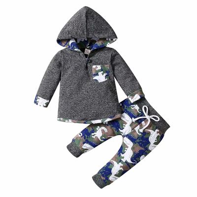 18-24 Month Boy Clothes Toddler Boys Long Sleeve Camouflage Dinosaur Pocket Hoodie Tops + Pants Fall Winter Outfit Set 2Pcs,Green Dinosaur 18-24 Months/100cm