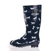 NORTY Waterproof Rain Boots for Women Size 11, Tall & High Calf Rain Shoes, Slip-Resistant, Comfortable Rainboots, Stylish Outdoor & Garden Boots, Glossy Navy Horses, 13.25 Shaft view 1