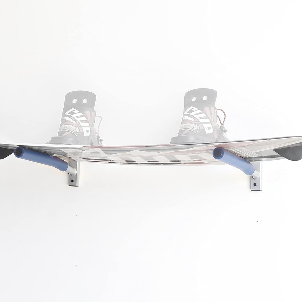 SPAREHAND Single Wall Mount Rack  Heavy Duty 15-Inch Cradle Arms with PVC Padding  1-Tier Storage System for 1 SUP, Surfboard, Wakeboards & Skis  Ideal for Home & Garage Display, Blue Pads on White