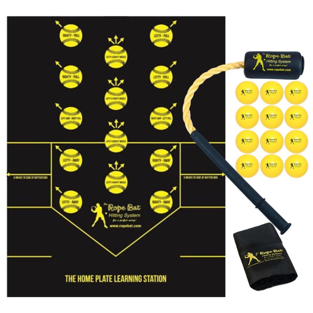 Rope Bat - The Original Patented Rope Bat Swing Trainer w/ 12 Soft Training Balls & Home Plate Learning Station - Baseball & Softball Swing Trainer, Training Tool, Batting Aid