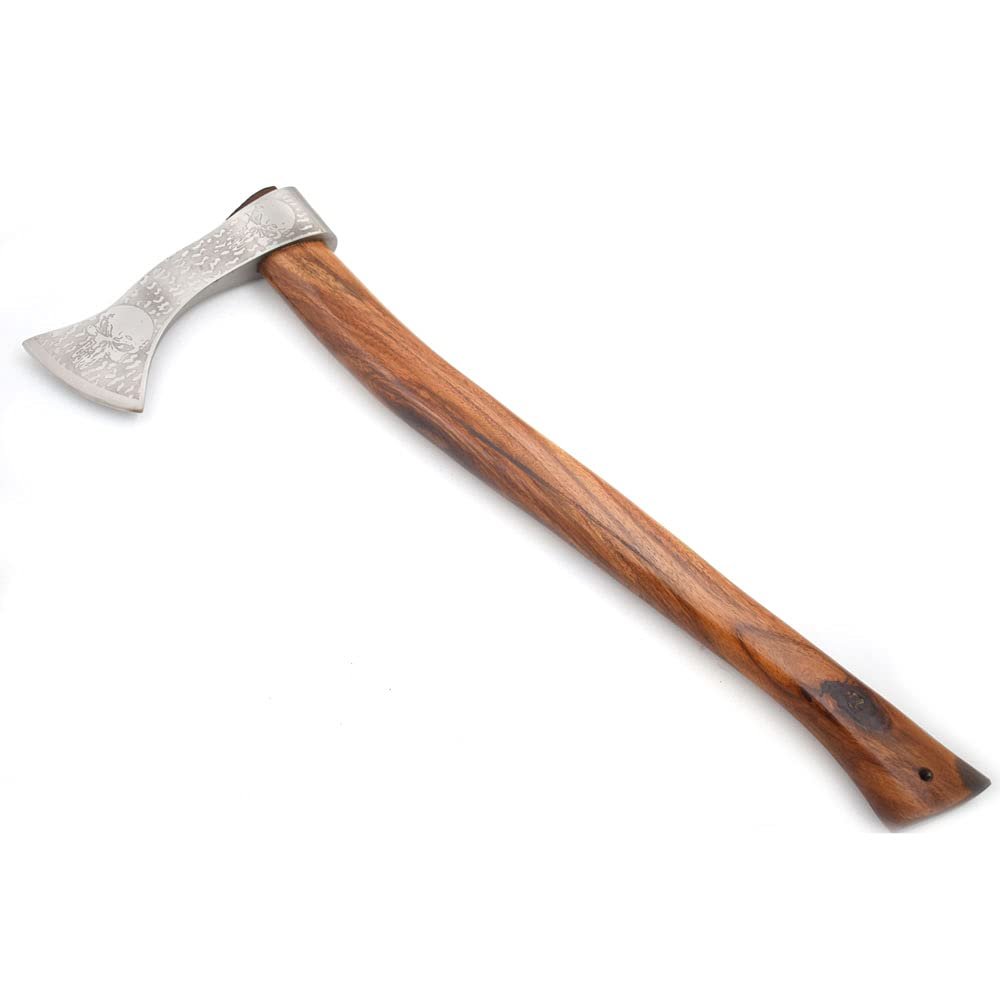 Hand Forged Viking Bearded Axe  1075 High Carbon Steel, Handmade Medieval Style Camping & Hunting Axe with Ash Wood Handle and Leather Sheath (Mean Skull)