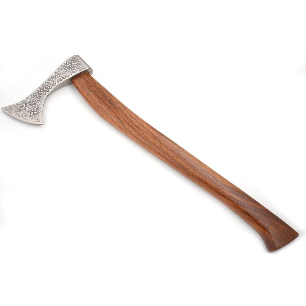 Hand Forged Viking Bearded Axe  1075 High Carbon Steel, Handmade Medieval Style Camping & Hunting Axe with Ash Wood Handle and Leather Sheath (Lion 1)