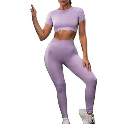 Seamless Gym Wear Workout Clothing Seamless Shorts Yoga Set Seamless Women Yoga Set Gym Clothing Solid Seamless Leggings Sports Top Bra Workout Women Fitness (PURPLE2, MEDIUM)