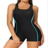 beautyin Women Athletic Boyleg Unitard Racerback One Piece Swimsuit Batihng Suit Black/Aqua view 1