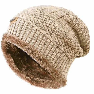 HINDAWI Winter Hats for Girls Kids (5-14 Years) Slouchy Beanie Boys Windproof Warm Knit Snow Skull Cap Beige
