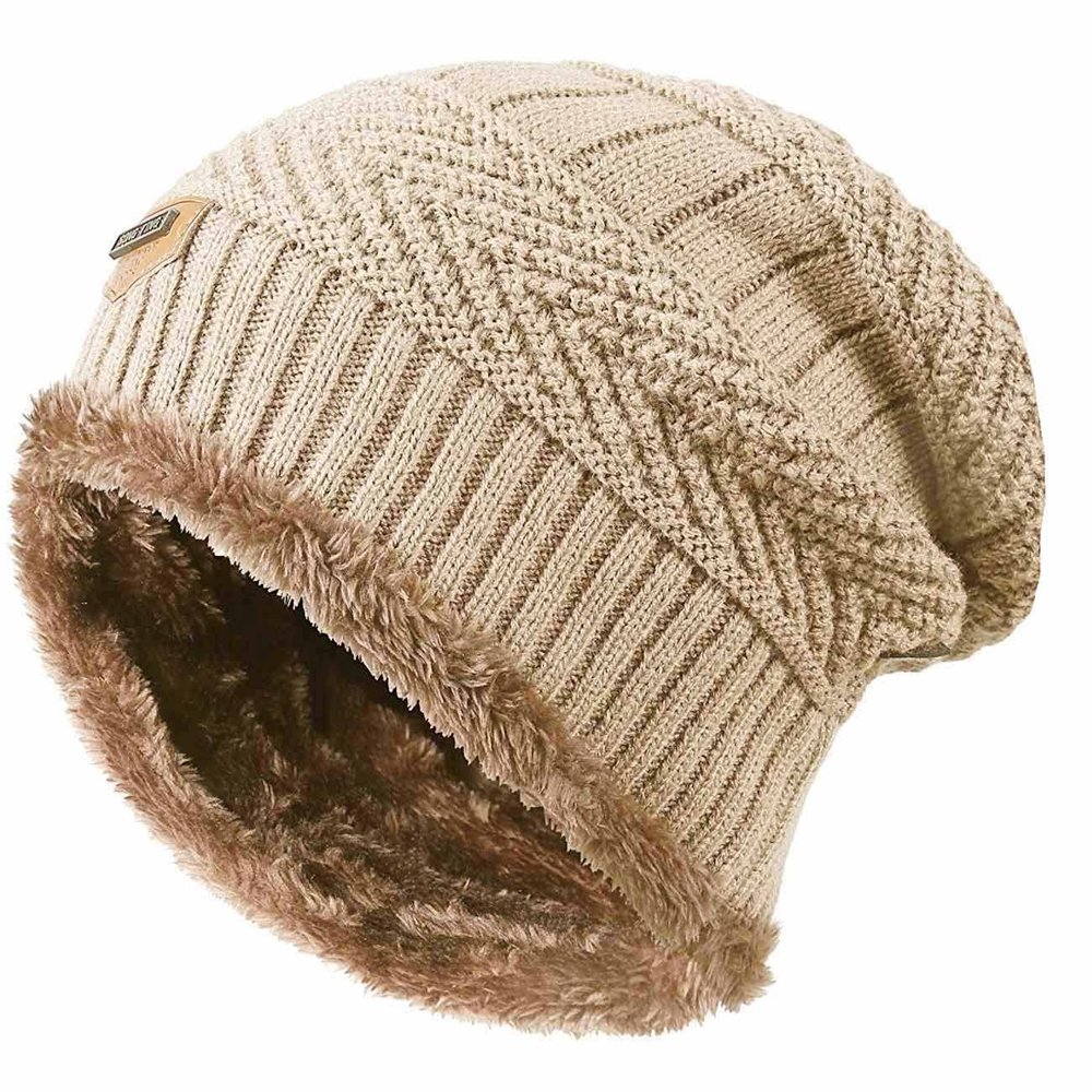 HINDAWI Winter Hats for Girls Kids (5-14 Years) Slouchy Beanie Boys Windproof Warm Knit Snow Skull Cap Beige