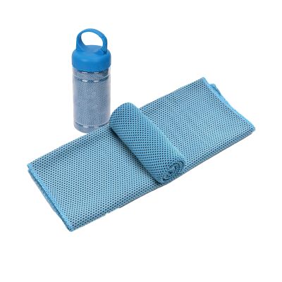 Cooling Towel, Ice Cold Sports Sweat Towel for Instant Relief with Carry Bottle, Soft Breathable Chilly Towel Cool Towel for Sports Workout Fitness Gym Yoga Pilates Travel Camping 1PCS Light Blue