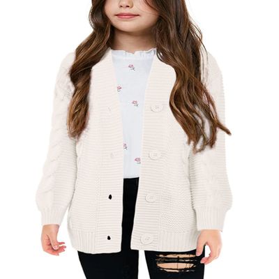 Apbondy Girls Cable Knit Cardigans Button Down Long Sleeve Chunky Sweater Outerwear White