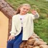 Apbondy Girls Cable Knit Cardigans Button Down Long Sleeve Chunky Sweater Outerwear White view 3