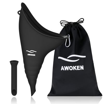 AWOKEN Female Urination Device, Reusable Silicone Female Urinal for Women Standing Up Pee Funnel, Female Urinal with Drawstring Bags for Travel and Outdoor Camping (Black)