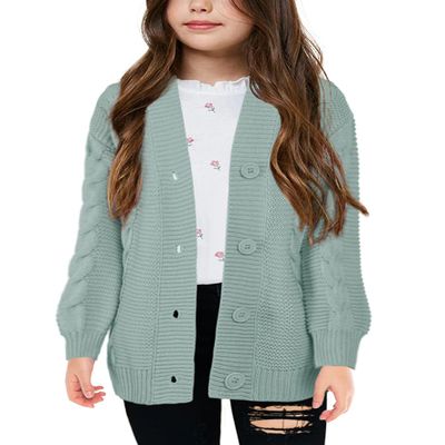 Apbondy Girls Cable Knit Cardigans Button Down Long Sleeve Chunky Sweater Outerwear Mint Green