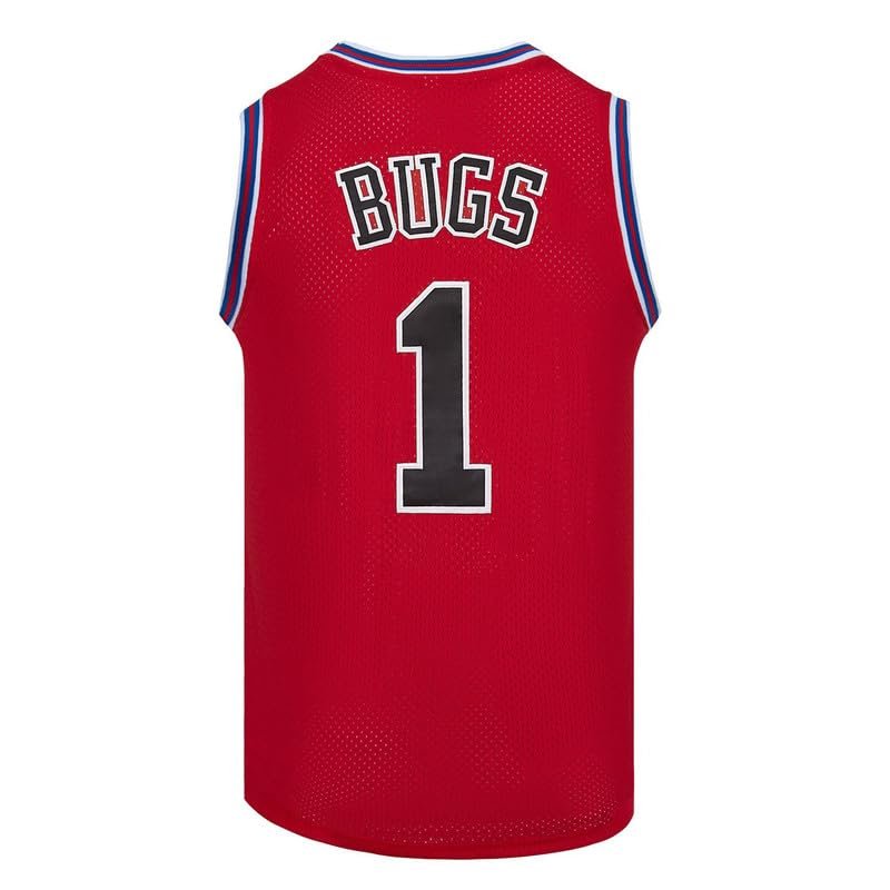 Youth Basketball Jersey Bugs #1 Space Movie Jersey Boys Sport Shirts (Red, Youth X-Large)