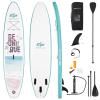 Goplus Inflatable Stand up Paddle Board, 6" Thick SUP with Premium Accessories, Adjustable Aluminum Paddle, Leash, Carry Bag, Hand Pump, Removable Fin (White+Green, 11 FT) view 1