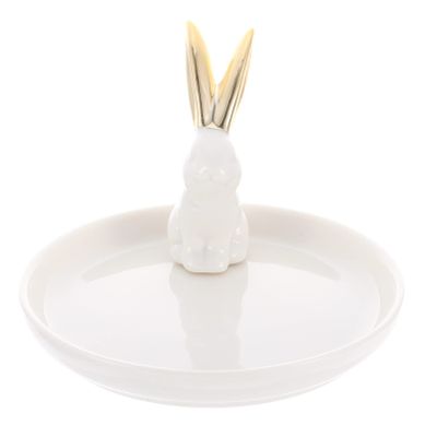 jojofuny Golden Ear Bunny Rabbit Ring Holders, Ceramic Jewelry Tray Storage Plate Bowl, Necklace Earrings Rings Stand Display Organizer Holder