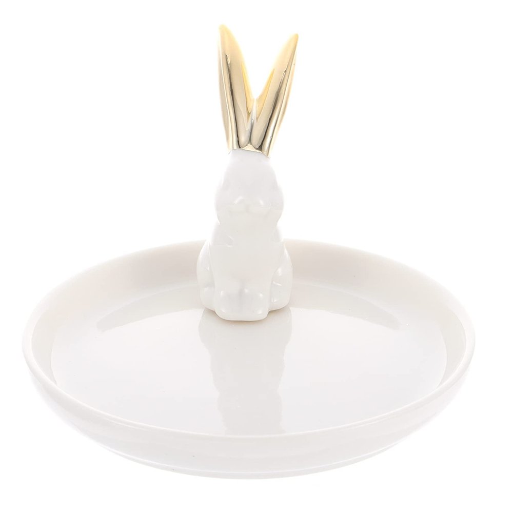 jojofuny Golden Ear Bunny Rabbit Ring Holders, Ceramic Jewelry Tray Storage Plate Bowl, Necklace Earrings Rings Stand Display Organizer Holder