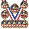 10 Pack of USA American Flag Theme Track Gold Medals Trophy Award with Red White Blue Neck Ribbons view 1