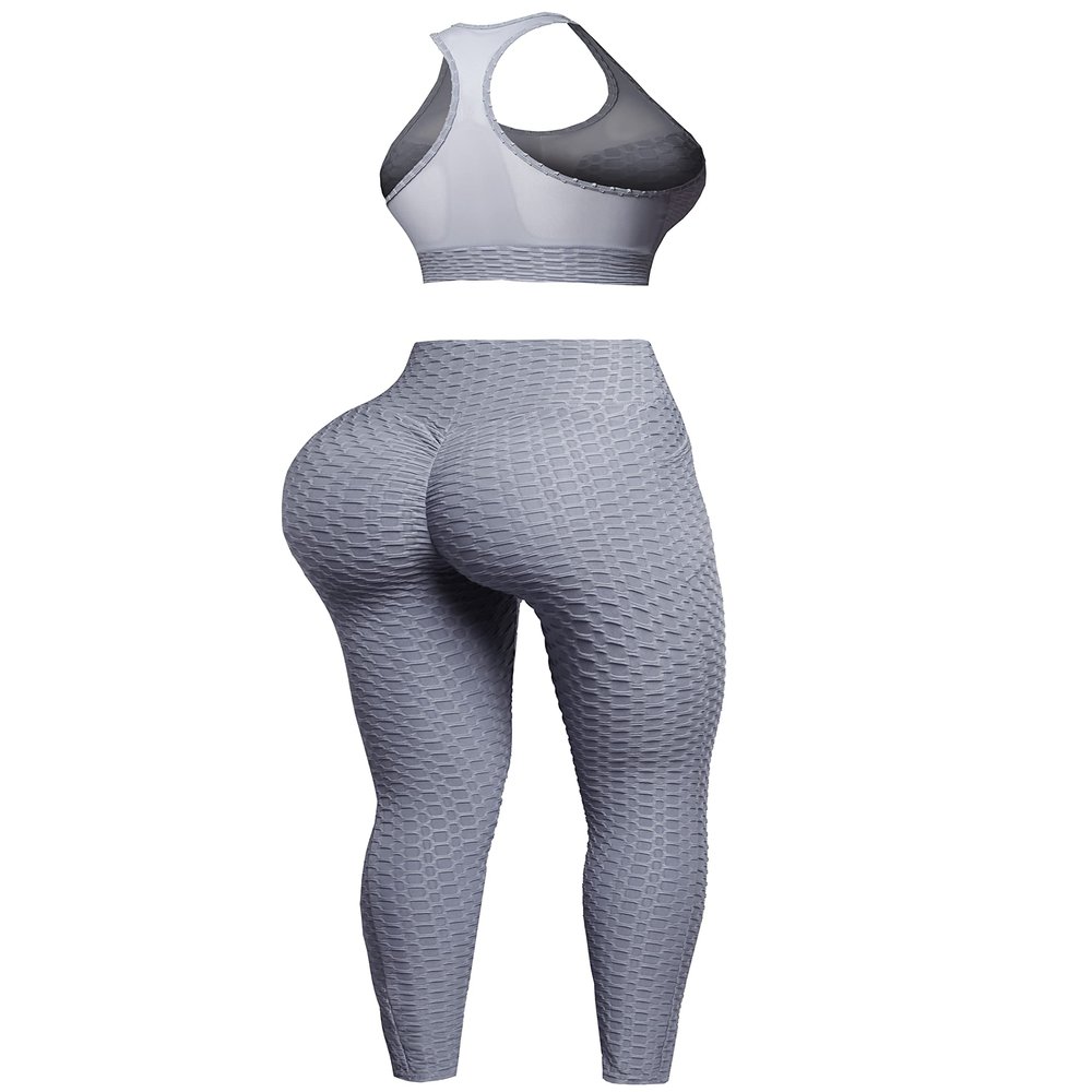 Made by Emma Sexy Sports Bra & High Waist Ruched Butt Lifting Leggings Grey S/M