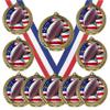 10 Pack of USA American Flag Theme Football Gold Medals Trophy Award with Red White Blue Neck Ribbons view 1