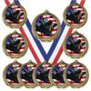 10 Pack of USA American Flag Theme Ice Hockey Gold Medals Trophy Award with Red White Blue Neck Ribbons view 1
