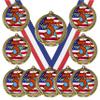 10 Pack of USA American Flag Theme 3rd Place Third Gold Medals Trophy Award with Red White Blue Neck Ribbons view 1