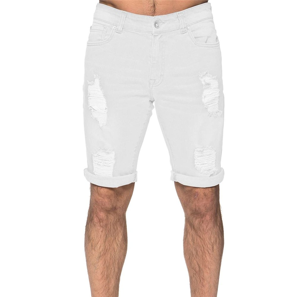 Maryia Men's Ripped Jean Shorts Casual Slim Fit Stretch Regular Straight-Fit Taper Inseam Cut-Off Denim Short