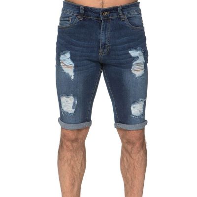 Maryia Men's Ripped Jean Shorts Casual Slim Fit Stretch Regular Straight-Fit Taper Inseam Cut-Off Denim Short