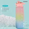 DEARART 32oz Multi Pink Water Bottle, Detachable Straw Wide Mouth Motivational & Time Marker with Handle Easy Carried, Flip Up Lid Lock Feature, Suit Travel Office Yoga Gym School Work etc. view 2