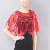 GMMDXD Net Yarn Sequins Small Shawl Dress Hedging Cloak Vest Short Sequins Outer Thin Section Female Prom Cape (Color : Scarlet) view 1