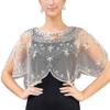 GMMDXD Net Yarn Sequins Small Shawl Dress Hedging Cloak Vest Short Sequins Outer Thin Section Female Prom Cape (Color : Scarlet) view 2