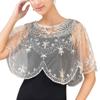 GMMDXD Net Yarn Sequins Small Shawl Dress Hedging Cloak Vest Short Sequins Outer Thin Section Female Prom Cape (Color : Scarlet) view 3
