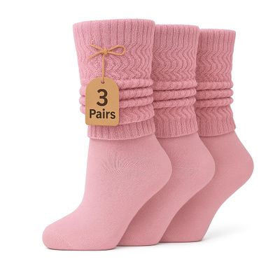AWS/American Made Scrunch Knee High Slouchy Socks 3 Pairs Shoe Size 5 to 10 (Pink)