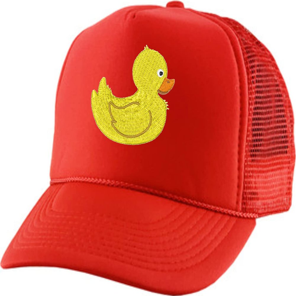 ALLNTRENDS Embroidered Duck Cap Rubber Ducks Trucker Hat for Adults Adjustable Baseball Cap (Red)