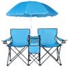 DOALBUN Double Portable Picnic Chair Folding Camping Chair W/Umbrella Table Beverage Holder Carrying Bag Cooler Fold Up Table for Patio Pool Park Outdoor Beach Camping Chair (Blue) view 1
