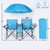 DOALBUN Double Portable Picnic Chair Folding Camping Chair W/Umbrella Table Beverage Holder Carrying Bag Cooler Fold Up Table for Patio Pool Park Outdoor Beach Camping Chair (Blue) view 3