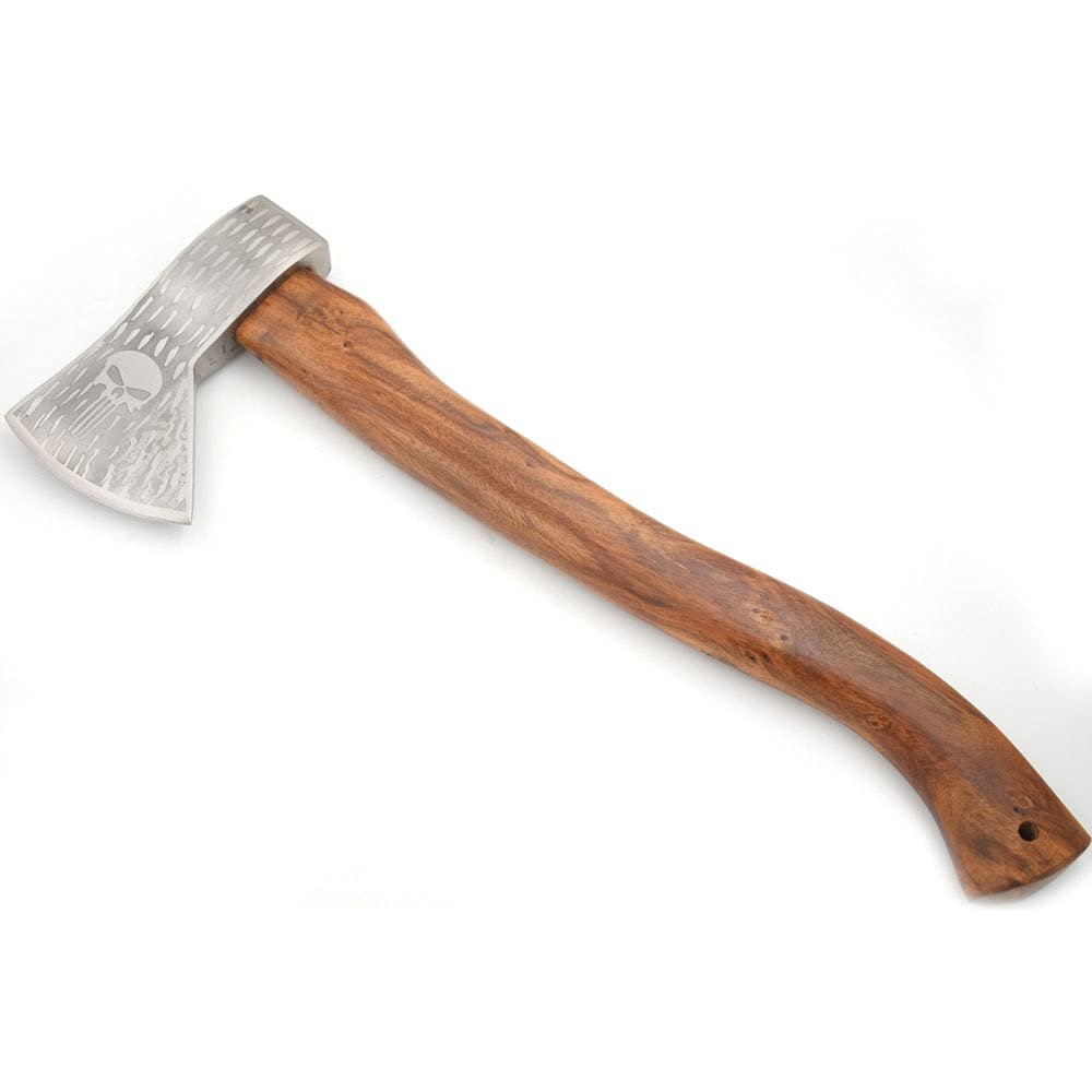 Hand Forged Viking Bearded Axe 1075 High Carbon Steel, Handmade Medieval Style Camping & Hunting Axe with Ash Wood Handle and Leather Sheath (P-Skull)