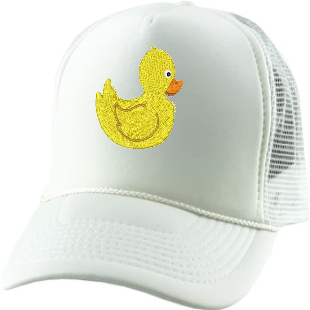 ALLNTRENDS Embroidered Duck Cap Rubber Ducks Trucker Hat for Adults Adjustable Baseball Cap (White)