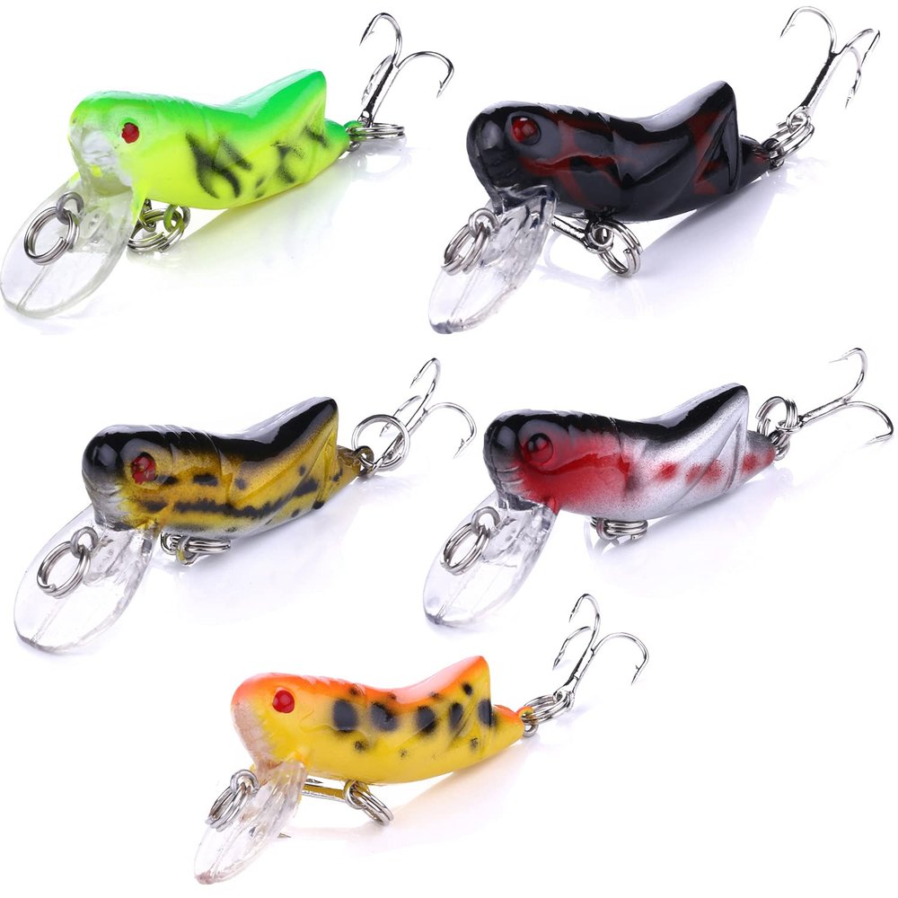LURESMEOW 5pcs Cricket/Grasshopper Crankbait Bionic Mini Hard Baits Topwater Lures for Freshwater and Saltwater, Trout Bass Fishing (1.77in/0.14oz/5pcs)