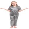 Horcute Kids Satin Short-Top and Long-Pants 2-Pieces Pajamas Sleepwears Set Gray 140# 6-7Y view 2