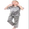 Horcute Kids Satin Short-Top and Long-Pants 2-Pieces Pajamas Sleepwears Set Gray 140# 6-7Y view 3